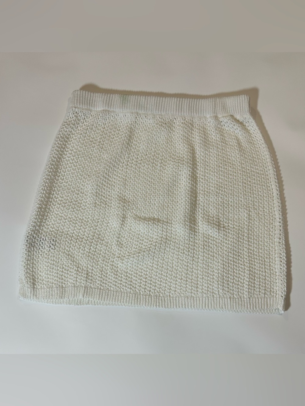White Textured Knit Mini Skirt Women’s XL Pull On Crochet